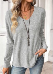 Light Grey Long Sleeve V Neck T Shirt