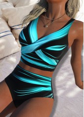 High Waisted Ombre Cyan Bikini Set