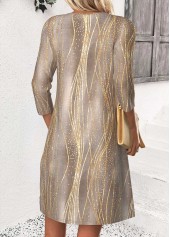 Light Coffee Short 3/4 Sleeve Split Neck Dress