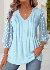 Light Blue 3/4 Sleeve V Neck Blouse