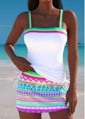 Mid Waisted Geometric Print Multi Color Tankini Set