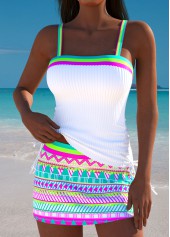 Mid Waisted Geometric Print Multi Color Tankini Set