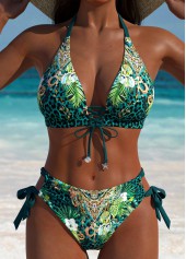 Mid Waisted Tribal Print Green Bikini Set