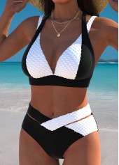 Criss Cross Contrast Black Bikini Set