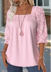 Light Pink 3/4 Sleeve Square Neck Blouse