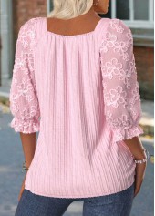 Light Pink 3/4 Sleeve Square Neck Blouse
