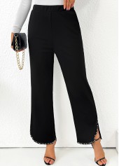 Pocket Black Straight Leg Elastic Waist High Waisted Pants