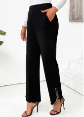 Pocket Black Straight Leg Elastic Waist High Waisted Pants
