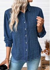 Tummy Coverage Denim Blue Long Sleeve Shirt