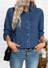 Tummy Coverage Denim Blue Long Sleeve Shirt