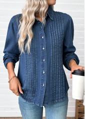 Tummy Coverage Denim Blue Long Sleeve Shirt