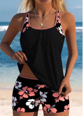 Mid Waisted Floral Print Coral Tankini Set