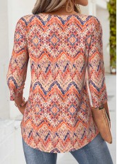 Tribal Print Multi Color 3/4 Sleeve T Shirt