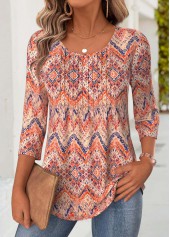 Tribal Print Multi Color 3/4 Sleeve T Shirt