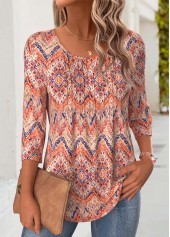 Tribal Print Multi Color 3/4 Sleeve T Shirt