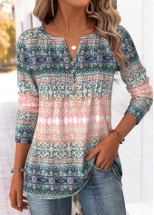 Tribal Print Multi Color Long Sleeve T Shirt