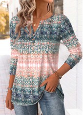 Tribal Print Multi Color Long Sleeve T Shirt