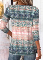 Tribal Print Multi Color Long Sleeve T Shirt