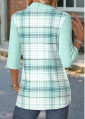 Plaid Mint Green 3/4 Sleeve T Shirt