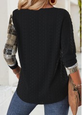 Geometric Print Black Long Sleeve Round Neck T Shirt