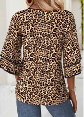 Leopard Light Coffee 3/4 Sleeve T Shirt