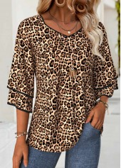 Leopard Light Coffee 3/4 Sleeve T Shirt