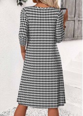 Plaid Black 3/4 Sleeve Round Neck Dress