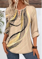 Geometric Print Light Coffee T Shirt