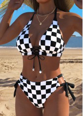 Mid Waisted Plaid Black Bikini Set