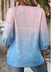 Ombre Multi Color 3/4 Sleeve V Neck Blouse