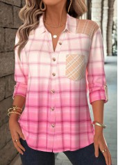 Button Up Plaid Pink Long Sleeve Shirt