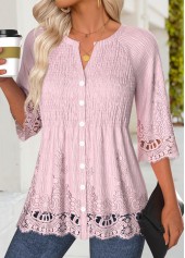 Light Pink 3/4 Sleeve Split Neck Blouse