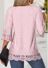 Light Pink 3/4 Sleeve Split Neck Blouse