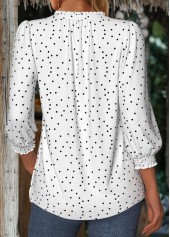 Polka Dot White 3/4 Sleeve V Neck Blouse