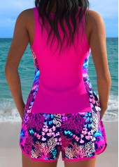 Mid Waisted Marine Life Print Hot Pink Tankini Set