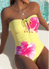 Floral Print Yellow One Piece Swimwear