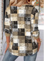 Geometric Print Multi Color Long Sleeve Split Neck Sweatshirt