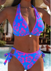 Low Waisted Floral Print Royal Blue Bikini Set