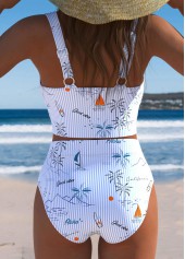 High Waisted Tropical Plants Print Light Blue Bikini Set