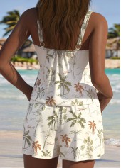 Tropical Plants Print Beige One Piece Swimwear