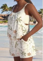 Tropical Plants Print Beige One Piece Swimwear