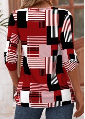 Geometric Print Deep Red T Shirt