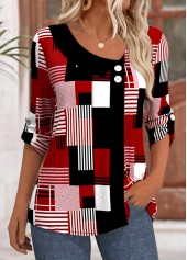 Geometric Print Deep Red T Shirt