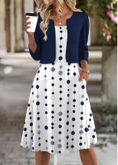 Polka Dot Navy Long Sleeve Dress and Cardigan