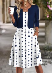 Polka Dot Navy Long Sleeve Dress and Cardigan
