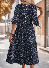 Heart Print Black 3/4 Sleeve Round Neck Dress