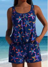 Marine Life Print Navy One Piece Swimwear