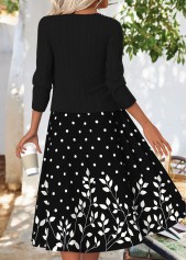 Floral Print Tummy Coverage Black Dress and Cardigan