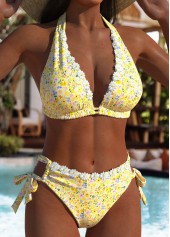 Low Waisted Floral Print Yellow Bikini Set