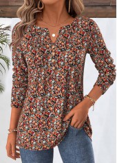 Ditsy Floral Print Multi Color Long Sleeve T Shirt
